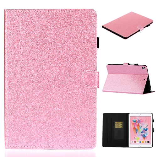 

For iPad 10.2 / 10.5 Varnish Glitter Powder Horizontal Flip Leather Case with Holder & Card Slot(Pink)