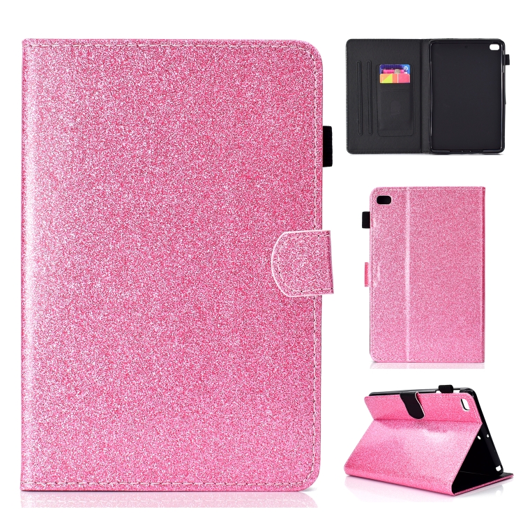 

For iPad Mini 1/2/3/4/5 Varnish Glitter Powder Horizontal Flip Leather Case with Holder & Card Slot(Pink)