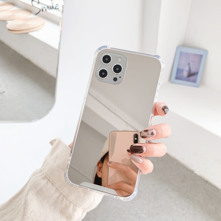 

TPU + Acrylic Four Drop Luxury Plating Mirror Phone Case Cover For iPhone 13 Pro Max(Silver)