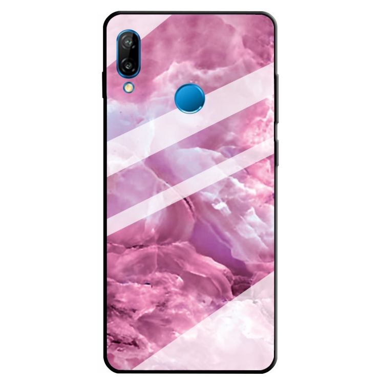 

For Huawei P20 Lite Marble Pattern Glass Protective Case(Red)