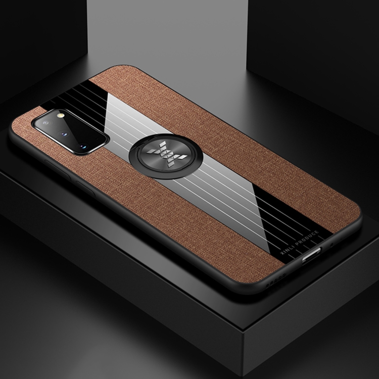 

For Samsung Galaxy S20 XINLI Stitching Cloth Textue Shockproof TPU Protective Case with Ring Holder(Brown)