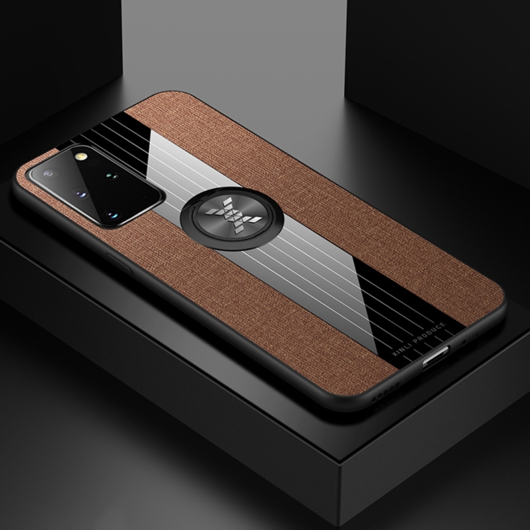 

For Samsung Galaxy S20+ XINLI Stitching Cloth Textue Shockproof TPU Protective Case with Ring Holder(Brown)