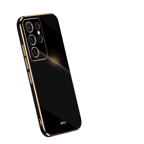 For Samsung Galaxy S21 Ultra 5G XINLI Straight 6D Plating Gold Edge TPU Shockproof Case(Black)