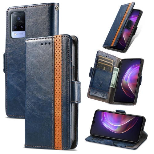 

For vivo V21 CaseNeo Business Splicing Dual Magnetic Buckle Horizontal Flip PU Leather Case with Holder & Card Slots & Wallet(Blue)