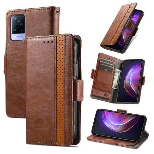 

For vivo V21 CaseNeo Business Splicing Dual Magnetic Buckle Horizontal Flip PU Leather Case with Holder & Card Slots & Wallet(Brown)