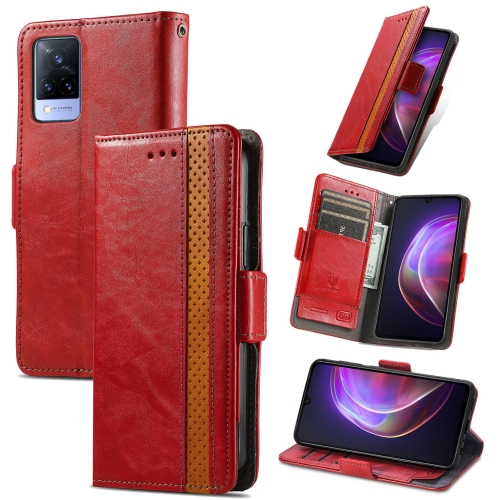 

For vivo V21 CaseNeo Business Splicing Dual Magnetic Buckle Horizontal Flip PU Leather Case with Holder & Card Slots & Wallet(Red)