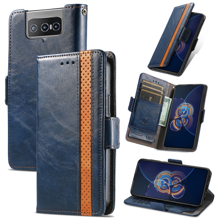 

For Asus Zenfone 8 Flip CaseNeo Business Splicing Dual Magnetic Buckle Horizontal Flip PU Leather Case with Holder & Card Slots & Wallet(Blue)