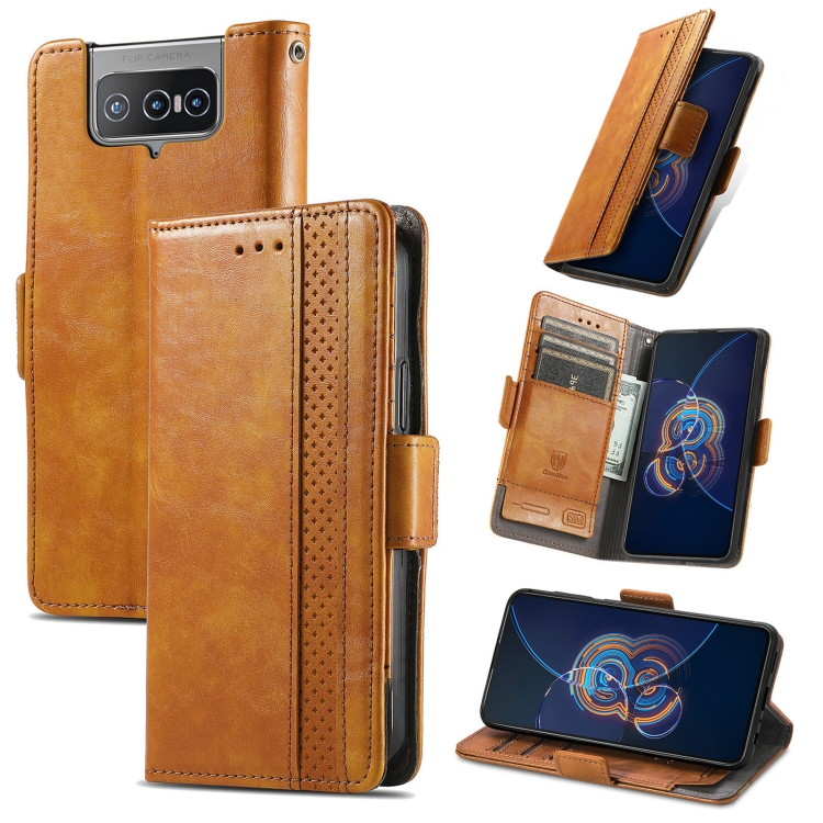 

For Asus Zenfone 8 Flip CaseNeo Business Splicing Dual Magnetic Buckle Horizontal Flip PU Leather Case with Holder & Card Slots & Wallet(Khaki)