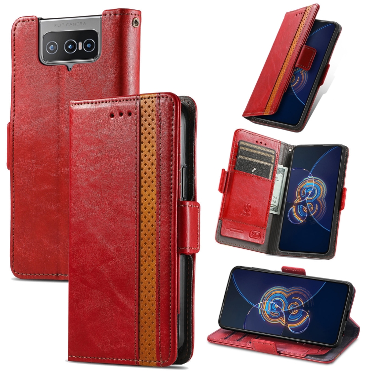 

For Asus Zenfone 8 Flip CaseNeo Business Splicing Dual Magnetic Buckle Horizontal Flip PU Leather Case with Holder & Card Slots & Wallet(Red)