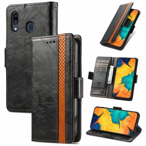 

For Samsung Galaxy A20 CaseNeo Business Splicing Dual Magnetic Buckle Horizontal Flip PU Leather Case with Holder & Card Slots & Wallet(Black)