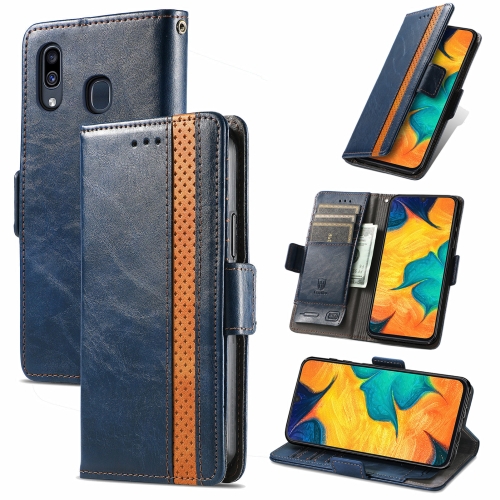 

For Samsung Galaxy A30 CaseNeo Business Splicing Dual Magnetic Buckle Horizontal Flip PU Leather Case with Holder & Card Slots & Wallet(Blue)