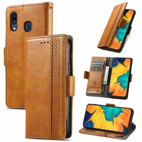 

For Samsung Galaxy A30 CaseNeo Business Splicing Dual Magnetic Buckle Horizontal Flip PU Leather Case with Holder & Card Slots & Wallet(Khaki)