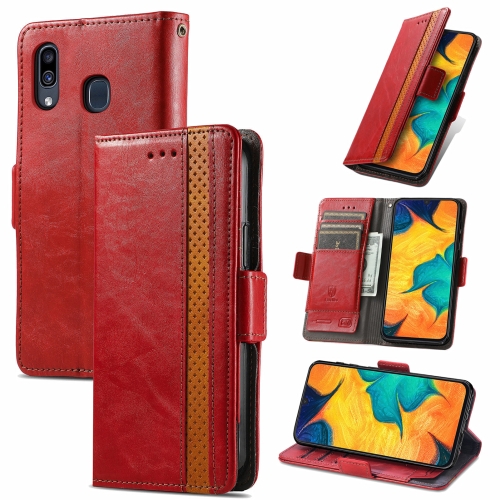 

For Samsung Galaxy A30 CaseNeo Business Splicing Dual Magnetic Buckle Horizontal Flip PU Leather Case with Holder & Card Slots & Wallet(Red)