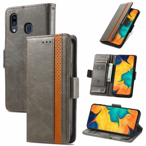 

For Samsung Galaxy A30 CaseNeo Business Splicing Dual Magnetic Buckle Horizontal Flip PU Leather Case with Holder & Card Slots & Wallet(Grey)