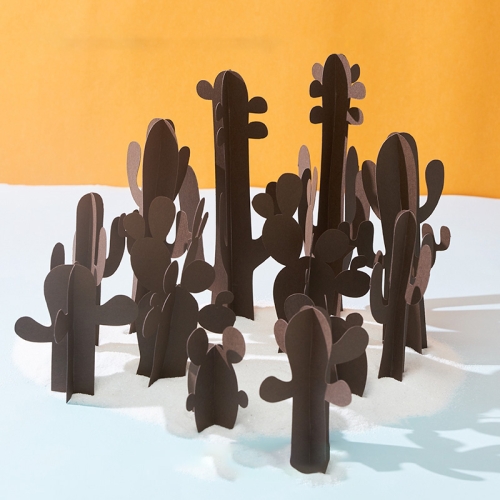 

12 in 1 Miniature Beach Paper Cut Cactus Sandy Beach Landscape Decoration Photography Props(Brown)