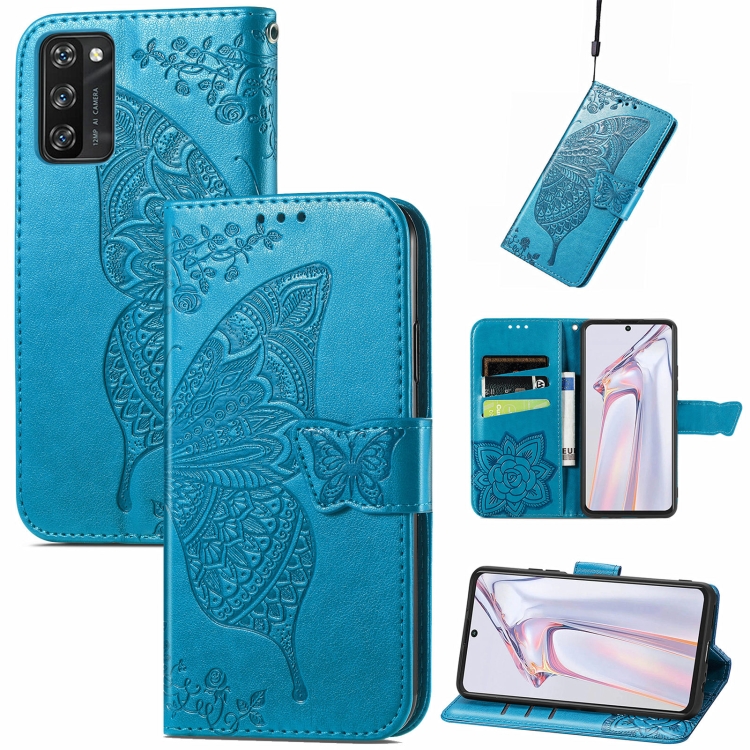 

For Blackview A100 Butterfly Love Flower Embossed Horizontal Flip Leather Case with Holder & Card Slots & Wallet & Lanyard(Blue)