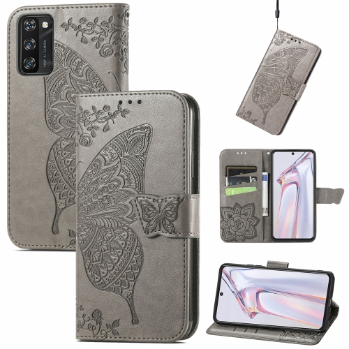 

For Blackview A100 Butterfly Love Flower Embossed Horizontal Flip Leather Case with Holder & Card Slots & Wallet & Lanyard(Gray)