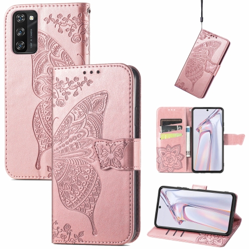 

For Blackview A100 Butterfly Love Flower Embossed Horizontal Flip Leather Case with Holder & Card Slots & Wallet & Lanyard(Rose Gold)