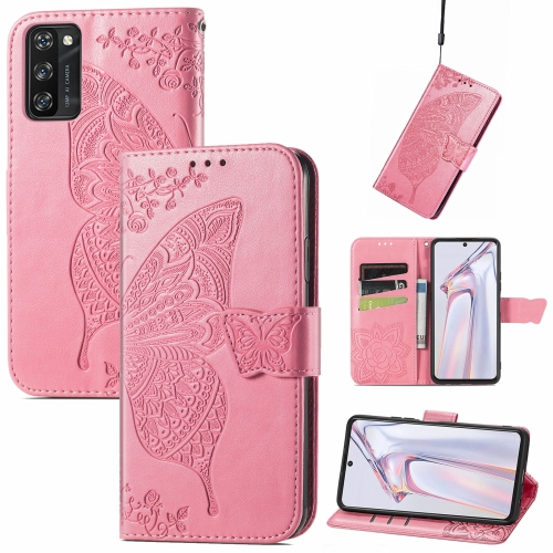 

For Blackview A100 Butterfly Love Flower Embossed Horizontal Flip Leather Case with Holder & Card Slots & Wallet & Lanyard(Pink)