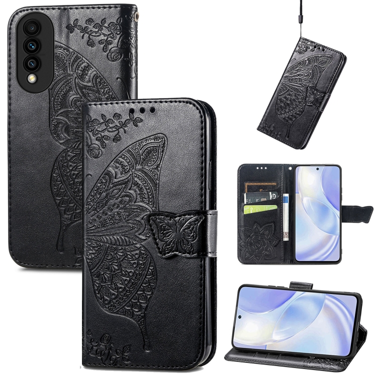 

For Huawei nova 8 SE Youth Butterfly Love Flower Embossed Horizontal Flip Leather Case with Holder & Card Slots & Wallet & Lanyard(Black)