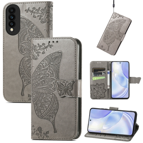 

For Huawei nova 8 SE Youth Butterfly Love Flower Embossed Horizontal Flip Leather Case with Holder & Card Slots & Wallet & Lanyard(Gray)