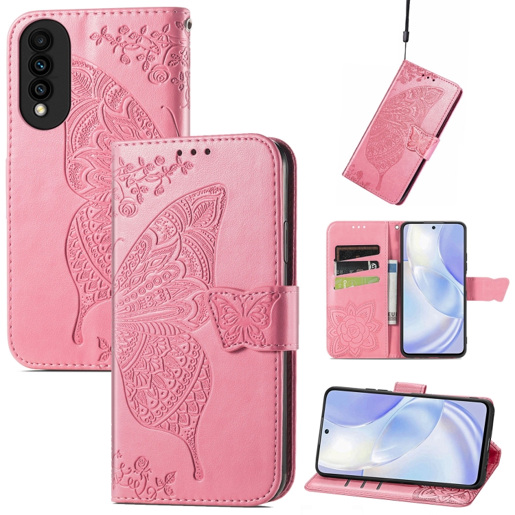 

For Huawei nova 8 SE Youth Butterfly Love Flower Embossed Horizontal Flip Leather Case with Holder & Card Slots & Wallet & Lanyard(Pink)