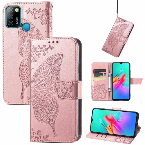 

For infinix Smart 5 Butterfly Love Flower Embossed Horizontal Flip Leather Case with Holder & Card Slots & Wallet & Lanyard(Rose Gold)