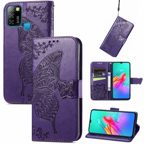 

For infinix Smart 5 Butterfly Love Flower Embossed Horizontal Flip Leather Case with Holder & Card Slots & Wallet & Lanyard(Dark Purple)