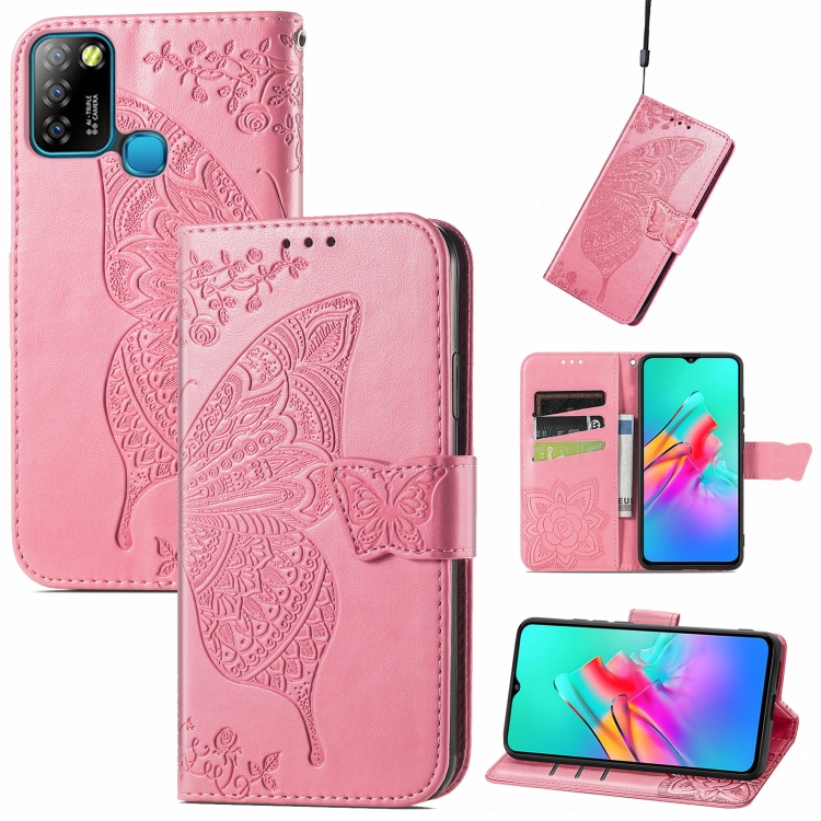 

For infinix Smart 5 Butterfly Love Flower Embossed Horizontal Flip Leather Case with Holder & Card Slots & Wallet & Lanyard(Pink)