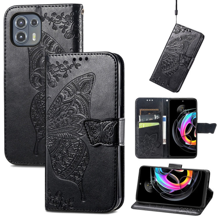 

For Motorola Moto Edge 20 Lite Butterfly Love Flower Embossed Horizontal Flip Leather Case with Holder & Card Slots & Wallet & Lanyard(Black)