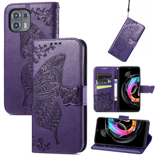 

For Motorola Moto Edge 20 Lite Butterfly Love Flower Embossed Horizontal Flip Leather Case with Holder & Card Slots & Wallet & Lanyard(Dark Purple)