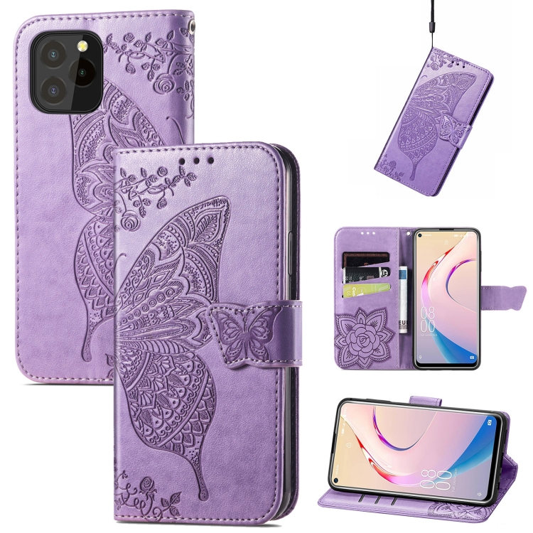 

For Oukitel C21 Pro Butterfly Love Flower Embossed Horizontal Flip Leather Case with Holder & Card Slots & Wallet & Lanyard(Light Purple)