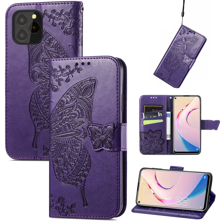 

For Oukitel C21 Pro Butterfly Love Flower Embossed Horizontal Flip Leather Case with Holder & Card Slots & Wallet & Lanyard(Dark Purple)