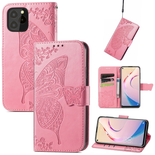 

For Oukitel C21 Pro Butterfly Love Flower Embossed Horizontal Flip Leather Case with Holder & Card Slots & Wallet & Lanyard(Pink)