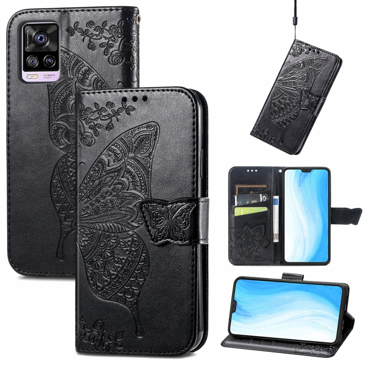 

For vivo S7 Butterfly Love Flower Embossed Horizontal Flip Leather Case with Holder & Card Slots & Wallet & Lanyard(Black)