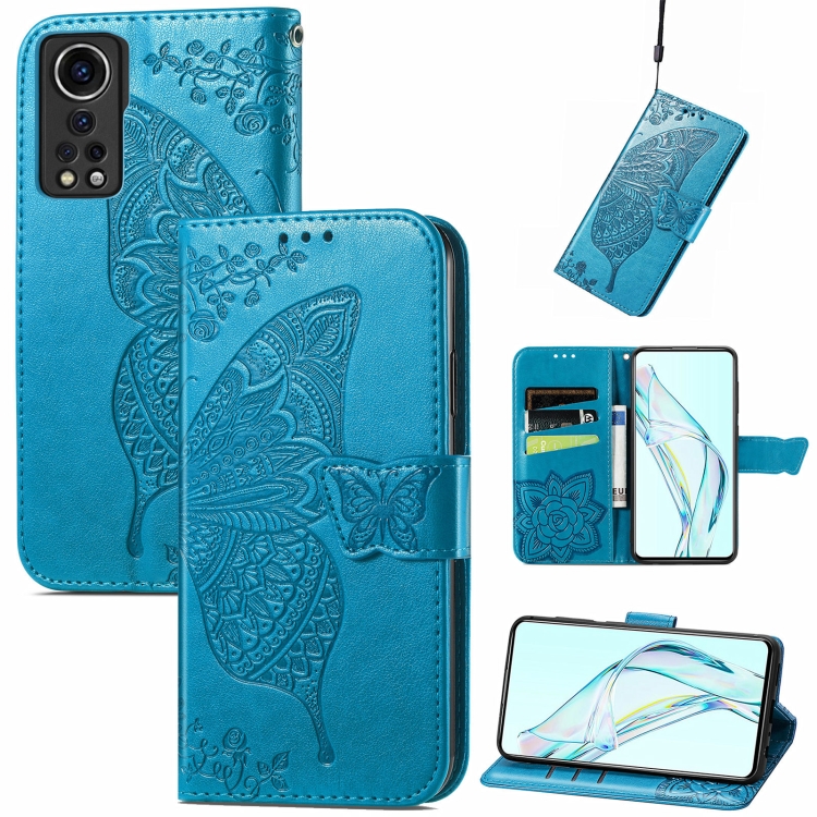 

For ZTE Axon 30 5G Butterfly Love Flower Embossed Horizontal Flip Leather Case with Holder & Card Slots & Wallet & Lanyard(Blue)