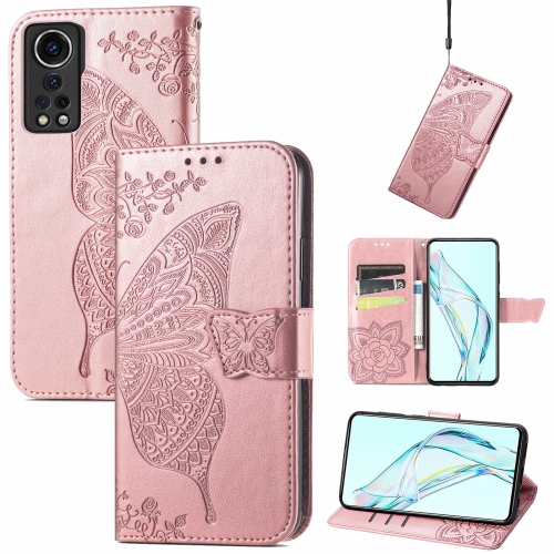 

For ZTE Axon 30 5G Butterfly Love Flower Embossed Horizontal Flip Leather Case with Holder & Card Slots & Wallet & Lanyard(Rose Gold)