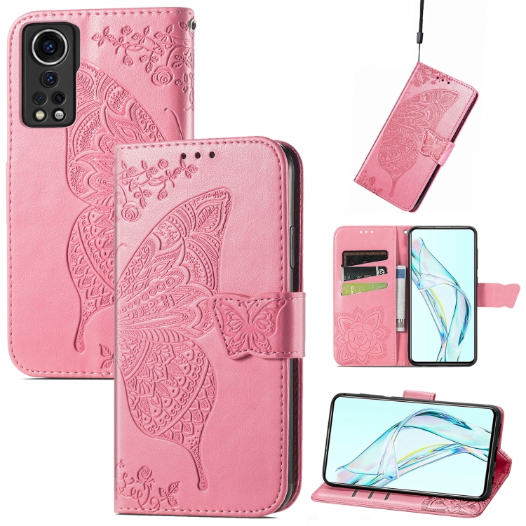 

For ZTE Axon 30 5G Butterfly Love Flower Embossed Horizontal Flip Leather Case with Holder & Card Slots & Wallet & Lanyard(Pink)