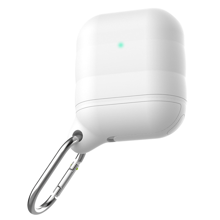

For Apple AirPods 1 / 2 Wireless Earphone Waterproof Silicone Protective Case with Hook(White)