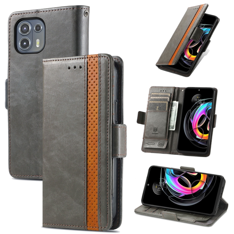 

For Motorola Edge 20 Lite CaseNeo Business Splicing Dual Magnetic Buckle Horizontal Flip PU Leather Case with Holder & Card Slots & Wallet(Grey)