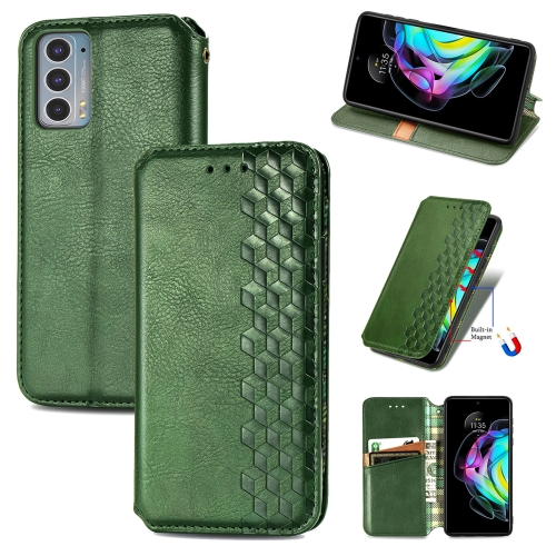 

For Motorola Edge 20 Cubic Grid Pressed Horizontal Flip Magnetic PU Leather Case with Holder & Card Slots & Wallet(Green)