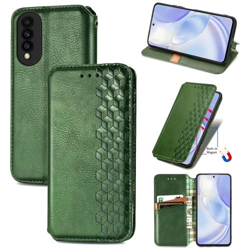 

For Huawei nova 8 SE Youth Cubic Grid Pressed Horizontal Flip Magnetic PU Leather Case with Holder & Card Slots & Wallet(Green)