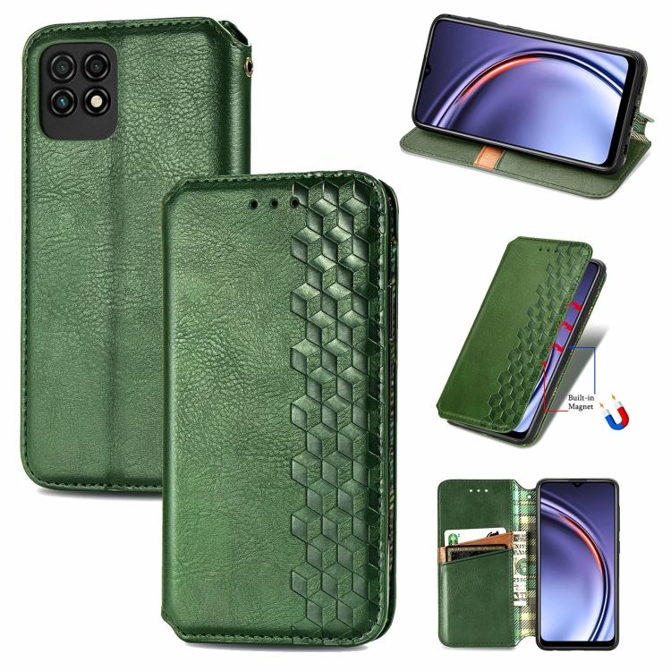 

For Huawei Maimang 10 SE Cubic Grid Pressed Horizontal Flip Magnetic PU Leather Case with Holder & Card Slots & Wallet(Green)