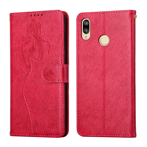 

For Huawei P20 Lite Beauty Girl Embossing Pattern Horizontal Flip Leather Case with Holder & Card Slot & Wallet & Photo Frame(Red)