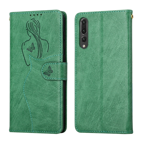 

For Huawei P20 Pro Beauty Girl Embossing Pattern Horizontal Flip Leather Case with Holder & Card Slot & Wallet & Photo Frame(Green)