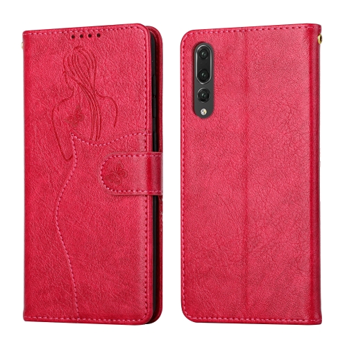 

For Huawei P20 Pro Beauty Girl Embossing Pattern Horizontal Flip Leather Case with Holder & Card Slot & Wallet & Photo Frame(Red)