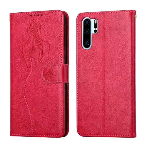 

For Huawei P30 Pro Beauty Girl Embossing Pattern Horizontal Flip Leather Case with Holder & Card Slot & Wallet & Photo Frame(Red)