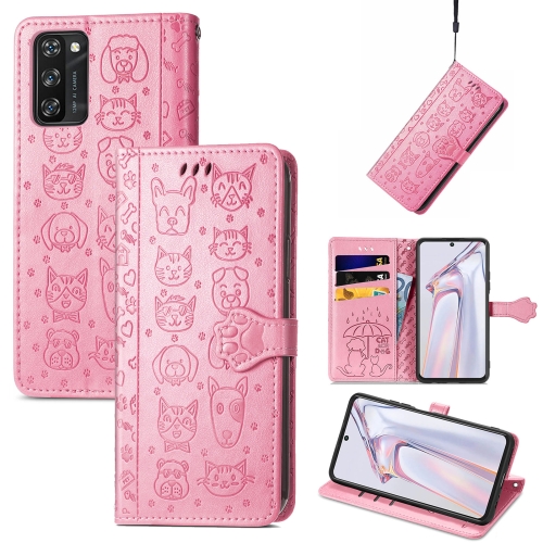 

For Blackview A100 Lovely Cat and Dog Embossing Pattern Horizontal Flip Leather Case , with Holder & Card Slots & Wallet & Cartoon Clasp & Lanyard(Pink)