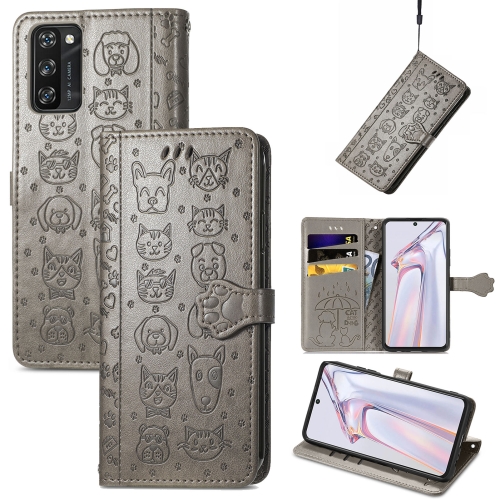 

For Blackview A100 Lovely Cat and Dog Embossing Pattern Horizontal Flip Leather Case , with Holder & Card Slots & Wallet & Cartoon Clasp & Lanyard(Grey)