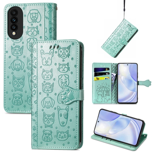 

For Huawei nova 8 SE Youth Lovely Cat and Dog Embossing Pattern Horizontal Flip Leather Case , with Holder & Card Slots & Wallet & Cartoon Clasp & Lanyard(Green)